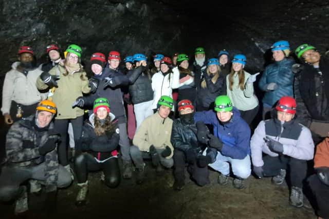 The students explored  Langihellir Lava Tunnel.