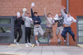 Students jump for joy at their GCSE results at Miltoncross Academy, PortsmouthPicture: Habibur Rahman