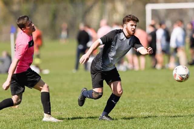 Scott Clements, right, was on target for Jameson Arms in their Victory Cup penalty shoot-out win against Cobden last night. Picture: Keith Woodland