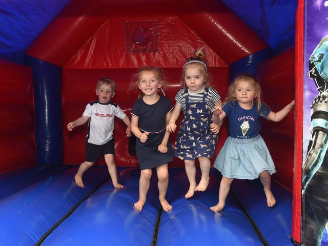 From left, Lucas Scott, two, Leyla-Mae Newbery, four, Harper Ayres, two, and Madison Ayres, three at Rowan Avenue, Cowplain
(030622-9225)