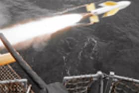 The starboard forward Seacat being launched from  HMS Fearless. Picture: Mike Mcbride collection
