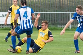 Chichester City's Lloyd Rowlatt, pictured playing for former club Moneyfields, could feature again for Horndean on Saturday. Picture: Keith Woodland