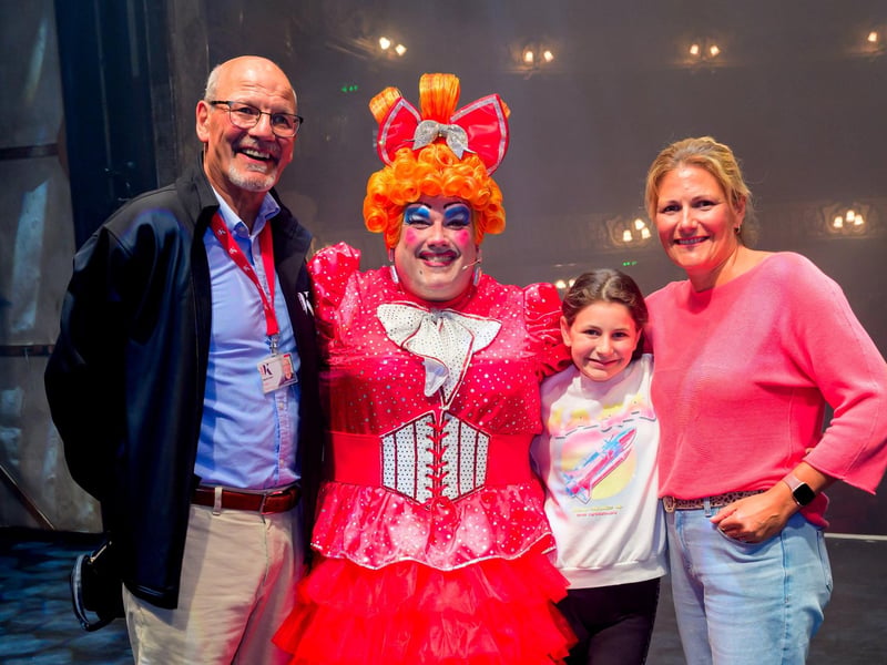 Pictured is: David Gant, Jack Edwards as Dame Ollie, Evie and Katherine Wharton Picture: Keith Woodland (080921-56)