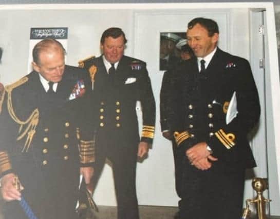 Frank Nowosielski, former captain of HMS Victory, with the Duke of Edinburgh.
