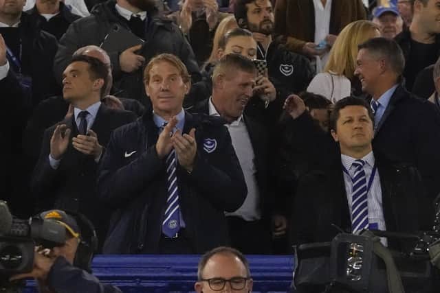 Eric Einser, left, and Andy Redman, right, at Fratton Park for Pompey's game against Oxford on Tuesday night