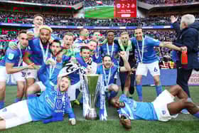 Pompey celebrate last season's Checkatrade Trophy triumph over Sunderland at Wembley. Picture: Joe Pepler