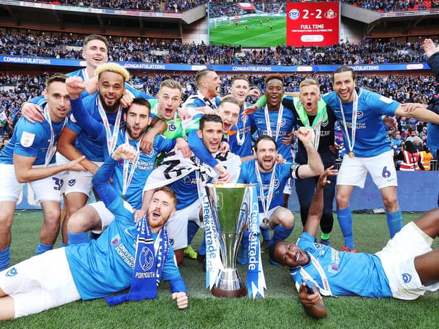 Pompey celebrate last season's Checkatrade Trophy triumph over Sunderland at Wembley. Picture: Joe Pepler