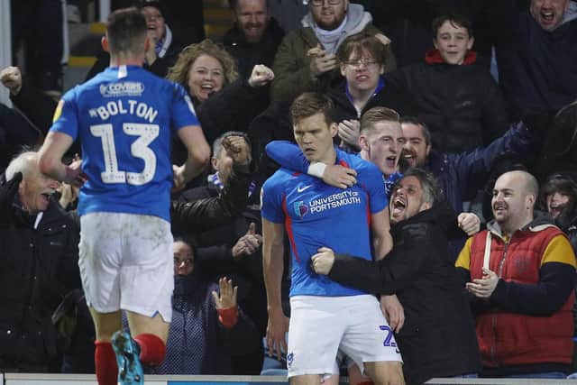 There will be nocelebrations like these at Fratton Park until at least Monday, April 13, when Blackpool visit PO4.