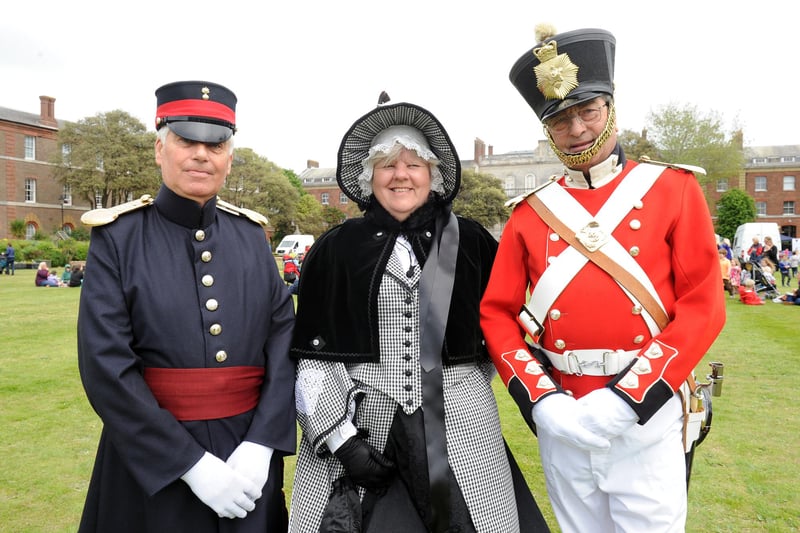 Fort Cumberland Guard (l-r) Derek Gleed (75), Julie Baines (58) and Allan Harris (71) on the 2nd June 2016. Picture: Sarah Standing (160748-1293)