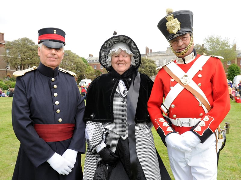 Fort Cumberland Guard (l-r) Derek Gleed (75), Julie Baines (58) and Allan Harris (71) on the 2nd June 2016. Picture: Sarah Standing (160748-1293)