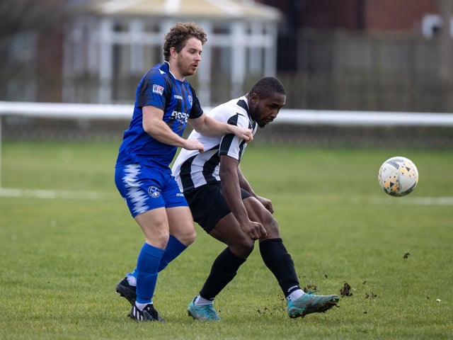 Hayling United (black/white) v Clanfield. Picture by Alex Shute