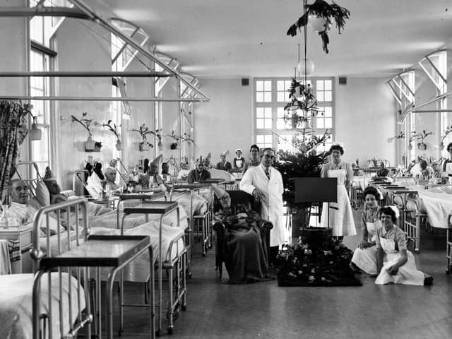 Deck the wards... Christmas 1949 on a men's ward at Queen Alexandra Hospital, Cosham.