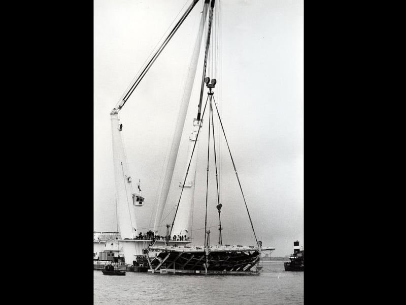 The Mary Rose being lifted out of the harbour by the Tog Mor in October 1982. The News PP3740
