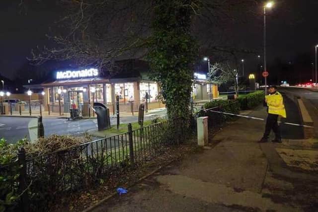 Police have cordoned off Cosham McDonald's as they investigate a serious incident. Pic: Stu Vaizey 