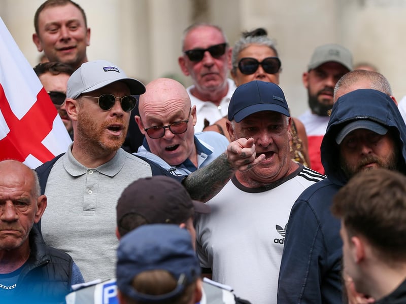 Protestors at Guildhall Square, Portsmouth. Picture: Chris Moorhouse (030824-14)
