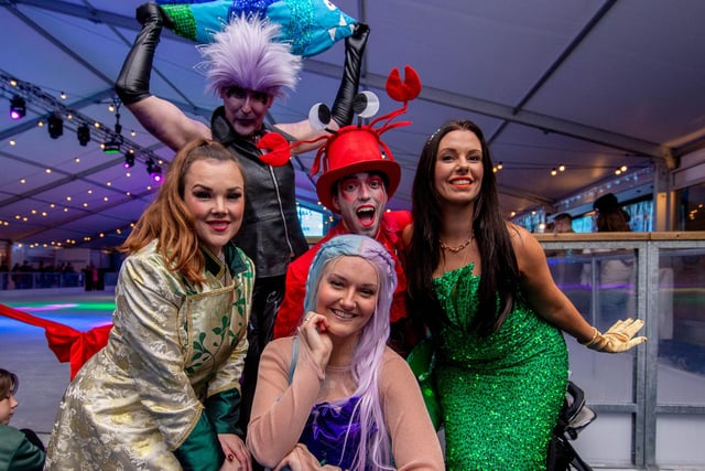 The stars of Portsmouth Guildhall's pantomime, The Little Mermaid at the opening night of the ice rink