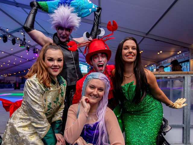 The stars of Portsmouth Guildhall's pantomime, The Little Mermaid at the opening night of the ice rink