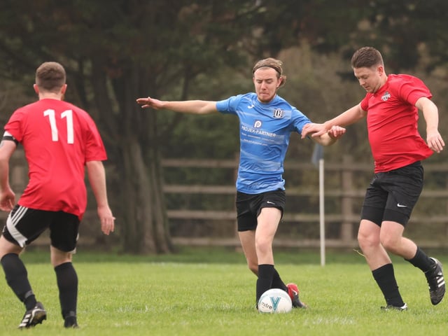 Waterlooville Wanderers Reserves (blue) v Milton Park Rangers. Picture by Kevin Shipp