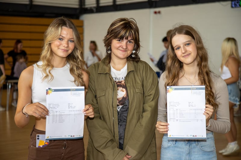 Students from Horndean Technology College received their GCSE results on Thursday morning.

Pictured - Eleanor Iredale, 16, Ellie Blake, 16 and Hannah Wilkins were all happy with their results

Photos by Alex Shute