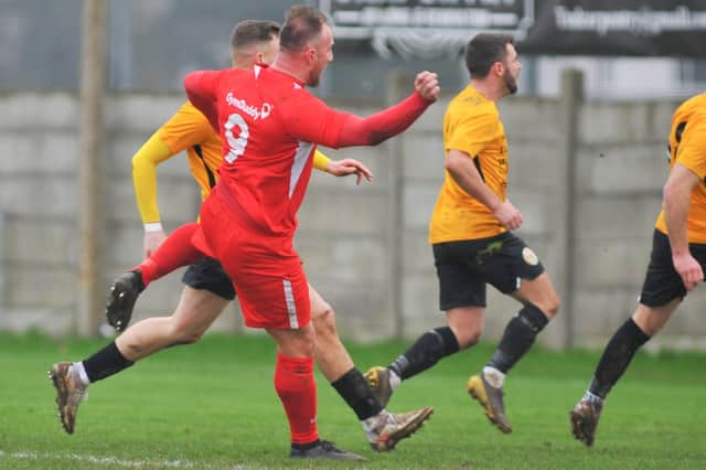 Connor Duffin scores his 27th Wessex League goal of the season prior to suffering a broken nose in the win against Bashley. Picture: Martyn White.