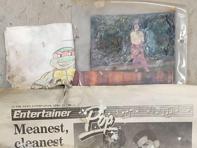 One of the items found is from the cartoon Teenage Mutant Ninja Turtles.