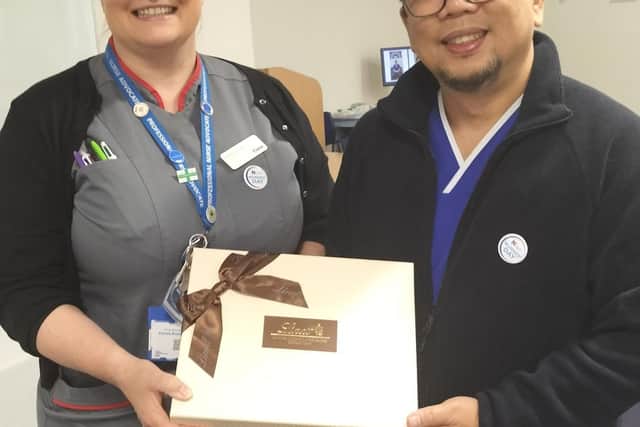 Queen Alexandra Portsmouth Hospital receiving their chocolates.