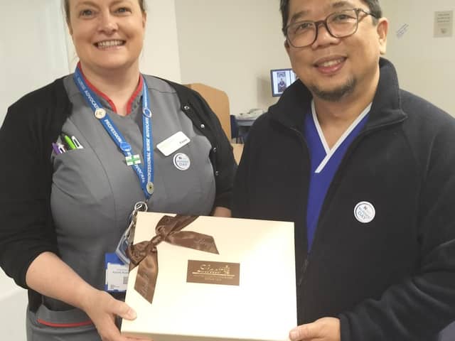 Queen Alexandra Portsmouth Hospital receiving their chocolates.
