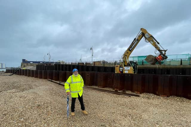 Sea walls shaping up in Southsea

New sea defences are taking shape at the Southsea Coastal Scheme as a massive 220 tonne crane installs the first limestone and granite units that will form a wall to protect the area around Long Curtain Moat from future flooding.