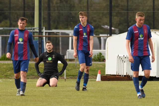 From left - Callum Glen, Tom Price, Sonny Harnett-Balkwill and Jordan Pile look disconsolate after Liam Ferdinand's leveller. Picture: Keith Woodland.
