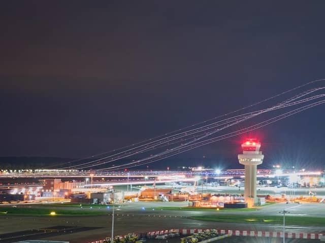 Long-exposure shot focused on the air traffic controller tower at Gatwick Airport. Photo: NATS