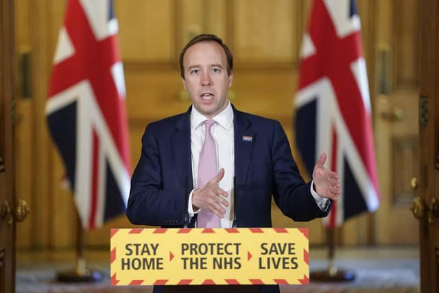 Health secretary Matt Hancock at the briefing in Downing Street. Picture: Andrew Parsons/10 Downing Street/Crown Copyright/PA Wire