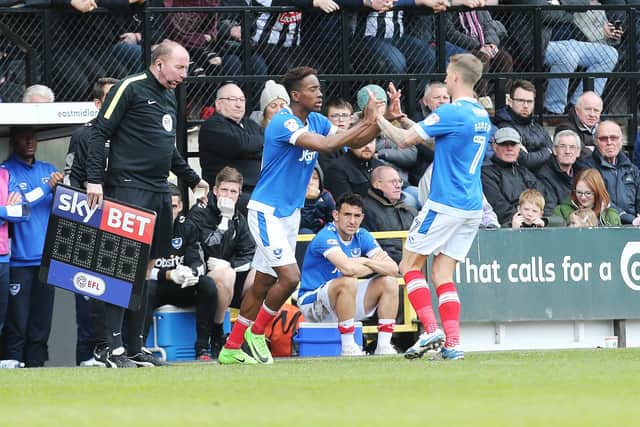 Jamal Lowe was introduced off the bench in the 69th minute against Notts County - and his impact created Pompey history. Picture: Joe Pepler