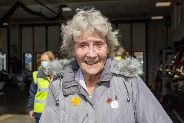 Josaphine Wylie, 82, received her booster jab on Thursday afternoon from Cosham Fire Station during their drop in session from 12 noon to 6pm. Photos by Alex Shute.
Pictured - Josaphine Wylie