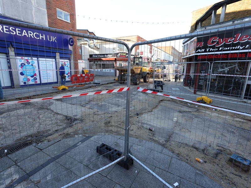 Improvement works going on in Commercial Road (the end outside Subway) and at the end of Charlotte Street in Portsmouth, Hampshire.
Monday 12th February 2024.
Picture: Sam Stephenson.