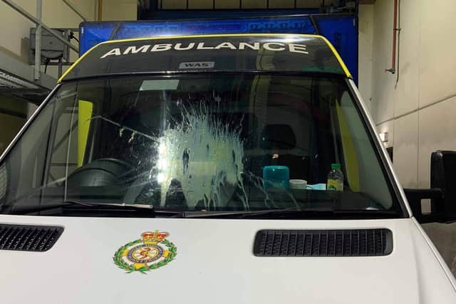 A South Central Ambulance Service ambulance was egged in Portsmouth last night
Picture: Scas