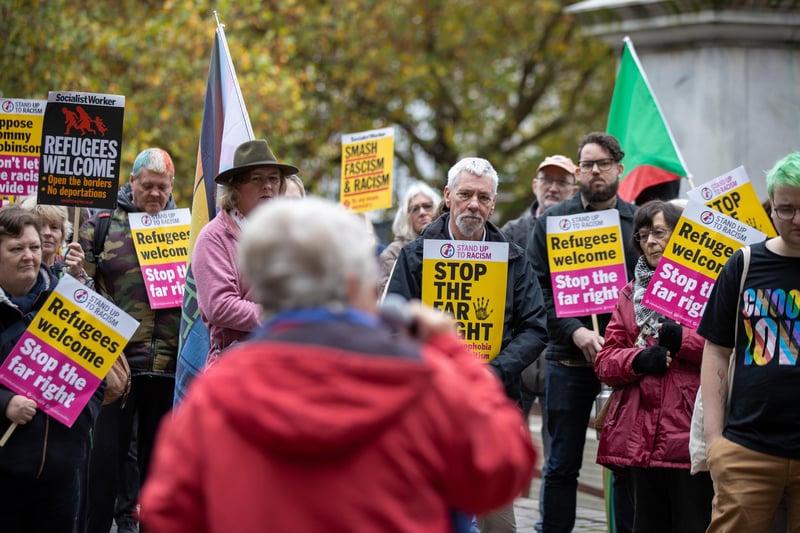 Patriots in Portsmouth and Stand Up To Racism Portsmouth campaigners held opposing rallies in Guildhall Square on Saturday morning.  Pictured - Pro and anti immigration protesters gathered in Guildhall Square on Saturday, November 2 Photos by Alex Shute