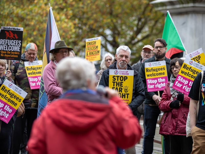 Patriots in Portsmouth and Stand Up To Racism Portsmouth campaigners held opposing rallies in Guildhall Square on Saturday morning.  Pictured - Pro and anti immigration protesters gathered in Guildhall Square on Saturday, November 2 Photos by Alex Shute
