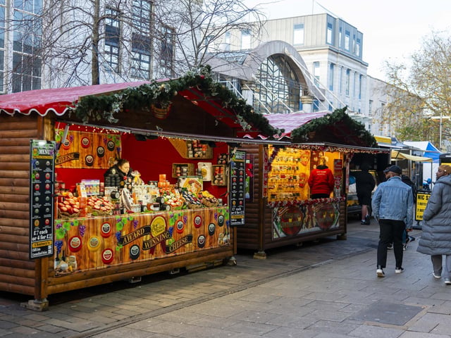 Commercial Road has been turned into a festive high street equipped with Christmas lights and a market. Picture: Matthew Clark