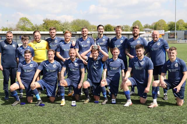 North End Cosmos celebrate their Buster Gordon Cup final win. Picture by Kevin Shipp