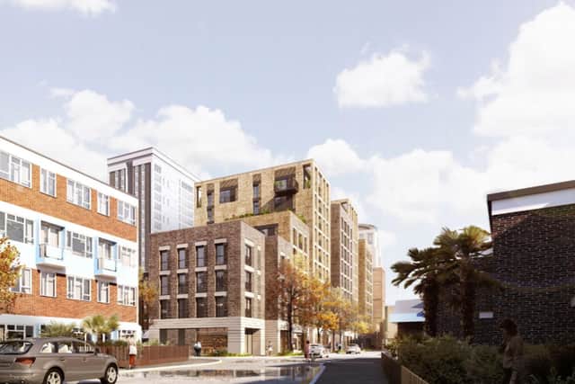 How the Middle Street development could look - the four-storey block of 21 student homes is on the end. Picture: Ayre Chamberlain Gaunt