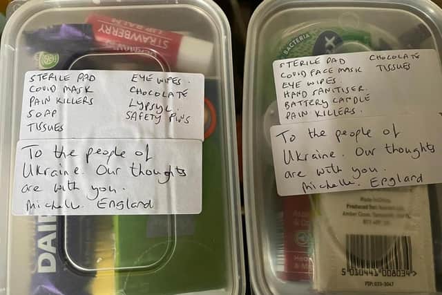 Labelled donations for Ukrainian civilians.