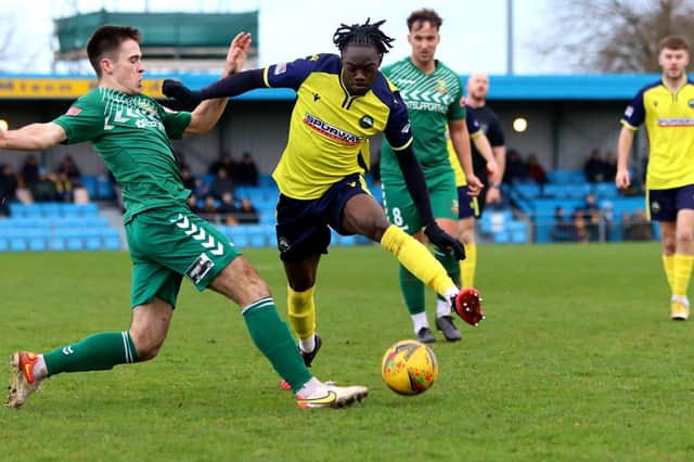 Billie Busari in action for Gosport against Hendon. Picture: Tom Phillips
