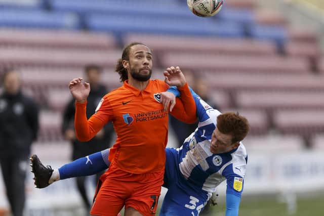 Marcus Harness in action during Pompey's 1-0 win at Wigan. Picture: Daniel Chesterton/phcimages.com)
