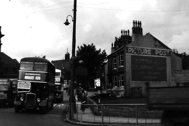 Taken in the 1950s, the Wesley is on the left and the Northern Daily Mail Office on the far right.