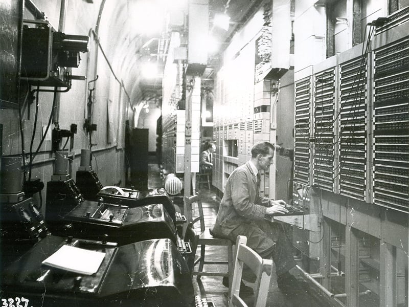 A few months after D-Day The News wartime photographer Victor Stewart was allowed into the top secret maze of tunnels beneath Fort Southwick from where D-Day operations were controlled.  Telegraph equipment.