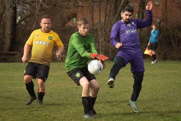 Action from AFC Tamworth's 7-2 victory over Gosham Rangers in Division Two of the City of Portsmouth Sunday League. Picture: Keith Woodland
