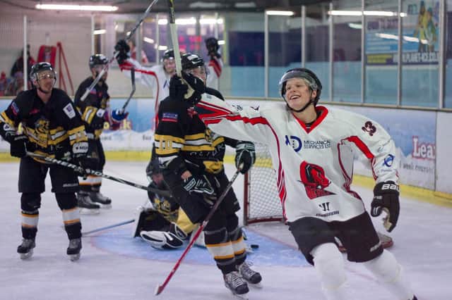 Solent Devil Ralfs Circenis, right, netted twice in the win against MK Thunder. Picture: Dave Chapman