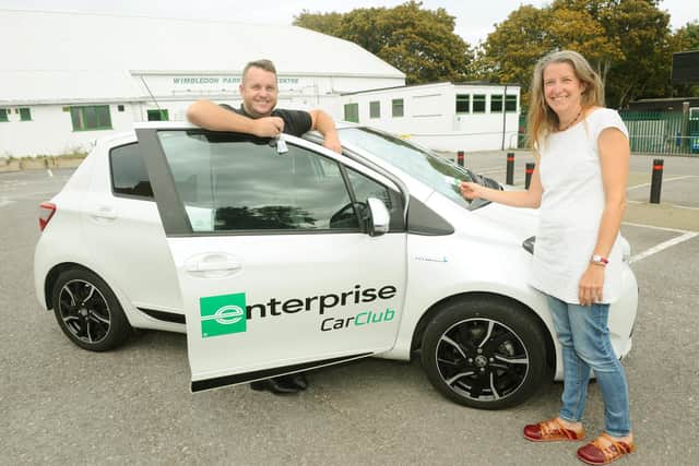 Southsea's first car club Enterprise Car Club was set up in September.

Pictured is: Dave Coyle, Enterprise sales director for the South and Clare Seek, Wimbledon Park patch co-ordinator.

Picture: Sarah Standing (070920-3508)