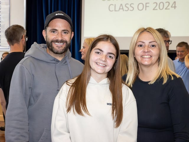 Students were welcomed to Crookhorn College to collect their GCSE results.Pictured - Summer, with Mum and DadPhotos by Alex Shute