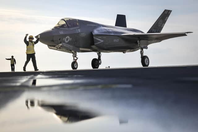 An F-35 on the deck of HMS Prince of Wales. Picture: LPhot Finn Stainer- Hutchins/MoD Crown Copyright/PA Wire.